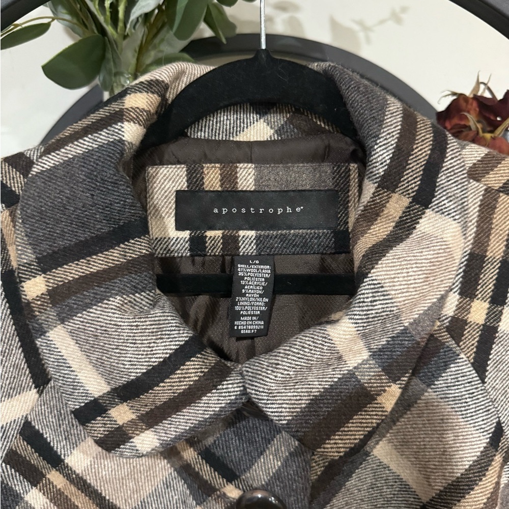 Apostrophe Checkered Pea Coat - wool blend size large - Picture 5 of 8